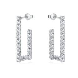 Creolen Damen, Frauen 925 Sterling Silber Geometrische Rechteck-Ohrstecker mit Moissanit, 1,84 cttw (2,2 mm x 46 Stück) von Mesnt