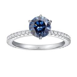 Damen Ringe Silber 925 mit Stein, Frauen Sterling Silber Verlobungsring mit 6 Krallen, blauer Moissanit (Größe Anpassen) von Mesnt
