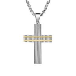 Halskette Herren mit Anhänger, Kreuz mit Streifenmuster-Anhänger Halskette aus Chirurgenstahl für Männer Silber Gold von Mesnt