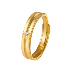 Herren Goldring 750 Echtgold, Männer 18K Gelbgold Ehering, Verlobungsring, Kreuzrille mit Diamant (Größe Anpassen) von Mesnt