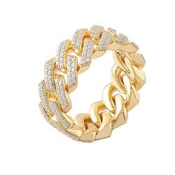 Herren Ring Gold, Männer 18K Gelbgold Kettenmuster-Ringeinlage mit Moissanit (Größe Anpassen) von Mesnt