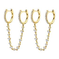 Hoops Ohrringe Silber, Ohrringe Vintage Double Huggie Zirkonia Kette einteilig Gold von Mesnt