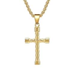 Ketten Für Männer Kreuz, Verdrehter runder Kreuz Anhänger Halskette aus Edelstahl für Herren Gold von Mesnt