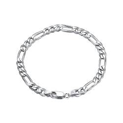 Mesnt Armschmuck Damen, 925 Silber 3.3MM Poliertes Figaro Kettenarmband 19cm für Frauen Silber von Mesnt