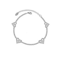Mesnt Armschmuck Damen, Edelstahl Herz mit kubischem Zirkonia Armband für Frauen Silber, Länge 15+5CM von Mesnt