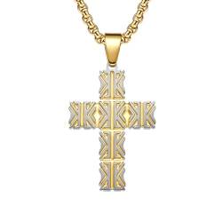 Mesnt Collier Edelstahl Gold, Kreuz mit Rillenmuster Anhänger Halskette aus Edelstahl für Herren Gold von Mesnt