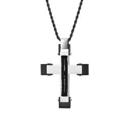 Mesnt Collier Edelstahl Herren, Kreuz mit Kordelmuster-Anhänger Halskette aus Edelstahl für Herren Schwarz2 von Mesnt