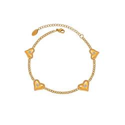 Mesnt Damen Armbänder, Edelstahl Herz mit kubischem Zirkonia Armband für Frauen Gold, Länge 15+5CM von Mesnt