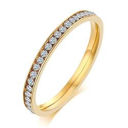 Mesnt Damen Ringe Chirurgenstahl Versprechen Ringe, Titan Gold Einreihiger Zirkon dünner Ring Eheringe für Frauen, Gold Verlobungsringe Größe 54 (17.2) von Mesnt