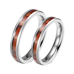 Mesnt Damen Ringe Edelstahl, 4mm Silber Ring Inlay Holz | Damen 54 (17.2) & Herren 54 (17.2) von Mesnt