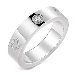 Mesnt Damen Ringe Edelstahl, 6MM Verlobungsring mit kubischem Zirkon und Herz-Muster aus 316L-Edelstahl für Frauen Silber, Größe 54 (17.2) von Mesnt