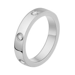 Mesnt Damen Ringe Silber, Edelstahl 4MM Verlobungsring mit kubischem Zirkoniumdioxid für Frauen, Größe 57 (18.1) von Mesnt
