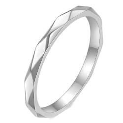 Mesnt Edelstahl Ringe Damen, Polierter 2MM Ring mit facettierten Bändern aus 316L Edelstahl für Frauen Silber, Größe 52 (16.6) von Mesnt