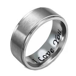 Mesnt Edelstahl Ringe Damen, Silber Edelstahl Ringe 8MM I Love You Verlobungsring Frau, Silber Größe 60 (19.1) von Mesnt