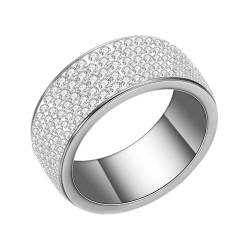 Mesnt Edelstahl Ringe Herren, Voller kubischer Zirkonia eingebettetes Versprechen Verlobungsring 8MM aus 316L-Edelstahl für Unisex Silber Weiß, Größe 65 (20.7) von Mesnt