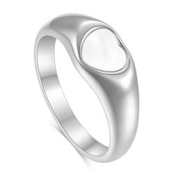 Mesnt Edelstahlringe Damen, 7.5MM Glatter Ring in Herzform aus Chirurgenstahl für Frauen Silber Weiß, Größe 52 (16.6) von Mesnt