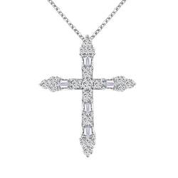 Mesnt Halskette Damen Silber, Frauen 925 Sterling Silber Kreuzförmiges Inlay mit Halskette mit Moissanit-Anhänger von Mesnt