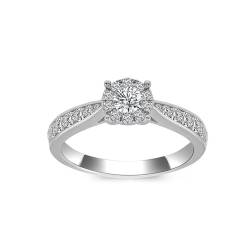 Mesnt Hochzeit Ringe, Damen 14K Weißgold Ehering mit Moissanit (Größe Anpassen) von Mesnt