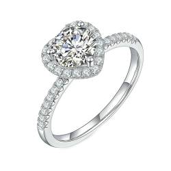 Mesnt Hochzeit Ringe, Damen 18K Weißgold 1 Karat Herz-Versprechens-Ehering mit Moissanit-Inlay (Größe Anpassen) von Mesnt