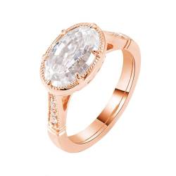 Mesnt Ring Damen Rosegold, Frauen 18K Roségold Verlobungsring mit 6 Krallen, ovaler Moissanit, 1 Karat (Größe Anpassen) von Mesnt