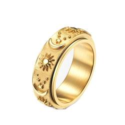 Mesnt Ring Edelstahl Herren, Drehbarer Sonne-Mond-Stern-Fidget-Ring Gold Größe 57 (18.1) von Mesnt