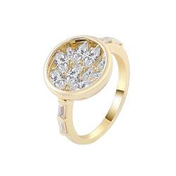 Mesnt Ring Gold Damen, Frauen 9K Gelbgold Runder, blattförmiger Moissanit-Versprechens-Ehering (Größe Anpassen) von Mesnt