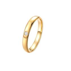 Mesnt Ring Gold mit Stein, Damen 18K Gelbgold Comfort Fit Polierter Ehering mit Einzeldiamant (Größe Anpassen) von Mesnt