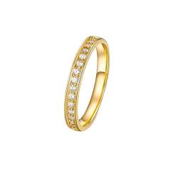 Mesnt Ring Gold mit Stein, Damen 18K Gelbgold Glatter Ehering mit Moissanit (Größe Anpassen) von Mesnt