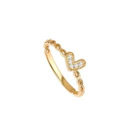 Mesnt Ring Gold mit Stein, Damen 18K Gelbgold Verdrehter Unendlichkeits-Ehering mit Herzdiamant (Größe Anpassen) von Mesnt