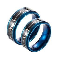 Mesnt Ring Personalisiert Damen, 316L Edelstahl Blauer Herzschlag-Ring mit Kohlefasereinlage Größe Damen 60 (19.1) & Herren 54 (17.2) von Mesnt