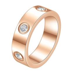 Mesnt Ring Rosegold Damen, Edelstahl 6MM Verlobungsring mit kubischem Zirkoniumdioxid für Frauen, Größe 60 (19.1) von Mesnt