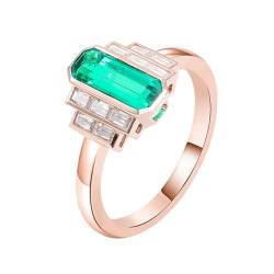 Mesnt Ring Rosegold mit Stein, Damen 9K Roségold 2ct geometrischer Smaragd-Verlobungs-Ehering (Größe Anpassen) von Mesnt