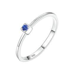Mesnt Ring Silber 925 Damen, 925 Silber Einfacher Eleganter Ring mit kleinem Blauen Zirkonia für Frauen, Größe 60 (19.1) von Mesnt