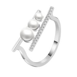Mesnt Ring Silber 925 Damen, Frauen 925er Silber Ring mit Perle und Zirkonia (Größe Anpassen) von Mesnt