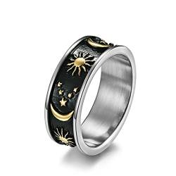 Mesnt Ringe Edelstahl, Goth Ringe Herren, Sonne-Mond-Stern-Band-Ring Ring aus Edelstahl Silber Gold Größe 65 (20.7) von Mesnt