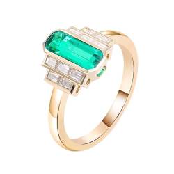 Mesnt Ringe Frauen Rosegold, Damen 14K Roségold 2ct geometrischer Smaragd-Verlobungs-Ehering (Größe Anpassen) von Mesnt