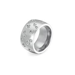 Mesnt Ringe Frauen Silber, Edelstahl 12MM breiter Verlobungsring mit kubischem Zirkoniumdioxid für Damen Silber, Größe 52 (16.6) von Mesnt