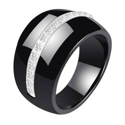 Mesnt Ringe Herren Vintage, 14MM Breite Mode Keramik Ring mit Kristall eingebettet für Herren Damen Schwarz, Größe 54 (17.2) von Mesnt