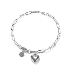 Mesnt Schmuck Damen Armband Charm, Titan Silber Herz Charm Armbänder für Mädchen, Silber von Mesnt