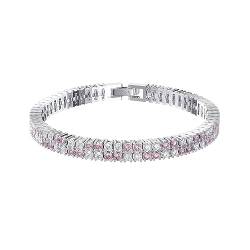 Mesnt Silber Armbänder Damen 925, Rosa WeißDoppelreihiges Zirkonia-Tennis-Kettenarmband für Frauen, Länge 19cm von Mesnt