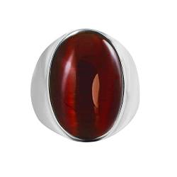 Mesnt Verlobung Freundschaftsring Ringe Silberring mit rotem ovalem Stein Ring Edelstahl Vintage Geschenk für Freund, Größe 60 (19.1) von Mesnt