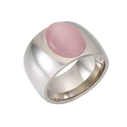 Mesnt Verlobungsring Damen, Edelstahl 15MM breiter Ring mit ovalem Stein für Damen Silber Rosa, Größe 60 (19.1) von Mesnt