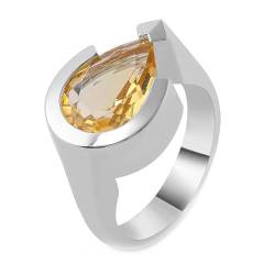 Mesnt Verlobungsring Silber, Damen 925er Silber Champagnerfarbener Moissanit-Ring in Birnenform (Größe Anpassen) von Mesnt