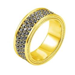 Mesnt Verlobungsringe, Herren 18K Gelbgold Ehering-Inlay mit schwarzem Moissanit (Größe Anpassen) von Mesnt