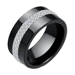 Mesnt Verlobungsringe, Keramik 10MM Breite Promise Ring mit Kristall eingebettet für Unisex Schwarz Weiß, Größe 60 (19.1) von Mesnt