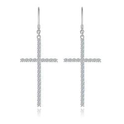 Modeschmuck Ohrringe, Damen 925 Sterling Silber 1,25 cttw Moissanit-Kreuz-Ohrhänger von Mesnt