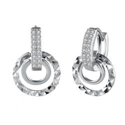 Ohrhänger Damen, Zirkonia Ohrringe mit 2 nicht abnehmbaren Ringen für Frauen, Silber von Mesnt