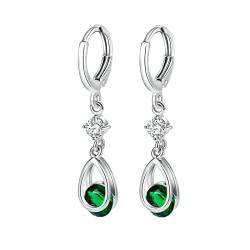 Ohrhänger Silber, Cuivre Tropfen mit grünen runden Zirkonia Ohrhänger für Frauen, Silber von Mesnt