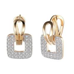Ohrhänger Vergoldet Damen, Geometrische hohle quadratische Einlage mit Zirkonia-Ohrringen für Frauen, Gold von Mesnt