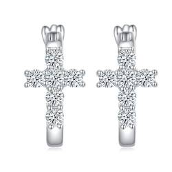 Ohrringe Creolen, Damen 925 Sterling Silber 0,72 cttw Moissanit-Kreuz-Ohrringe von Mesnt